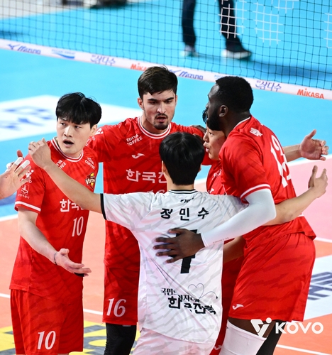 득점 후 기뻐하는 한국전력 선수들 [한국배구연맹 제공. 재판매 및 DB 금지]