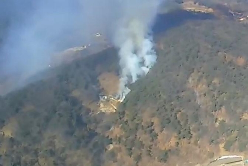 야산으로 번진 영주 고택 화재 [경북소방본부 제공. 재판매 및 DB 금지]