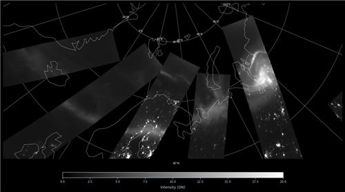 차중 2호가 지자기 폭풍 기간(2월 14~15일)에 지구를 돌며 찍은 오로라 [천문연 제공. 재판매 및 DB 금지