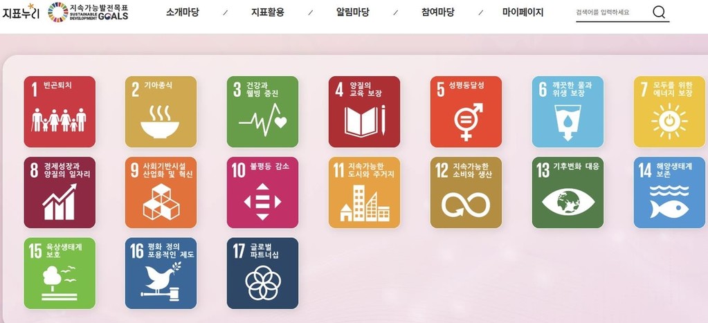지속가능발전목표(Sustainable Development Goals) 17개 분야 [출처: SDG 홈페이지 캡처]