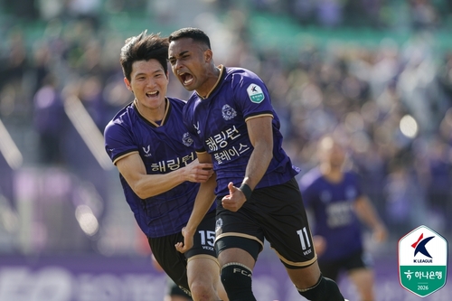 득점에 성공한 뒤 포효하는 FC안양의 아일톤 [한국프로축구연맹 제공. 재판매 및 DB 금지]