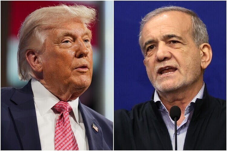 트럼프 미국 대통령(왼쪽)과 마수드 페제시키안 이란 대통령[AP&middot;EPA=사진제공 연합뉴스. 재판매 및 DB 금지]