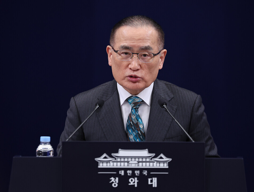 위성락 국가안보실장이 24일 청와대 춘추관에서 미국&middot;캐나다&middot;일본 방문 관련 브리핑을 하고 있다. 2025.12.24