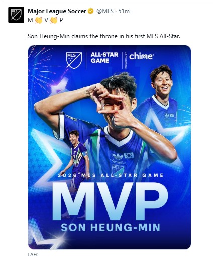 손흥민의 MVP 선정 소식을 전한 MLS. [MLS SNS. 재판매 및 DB 금지]